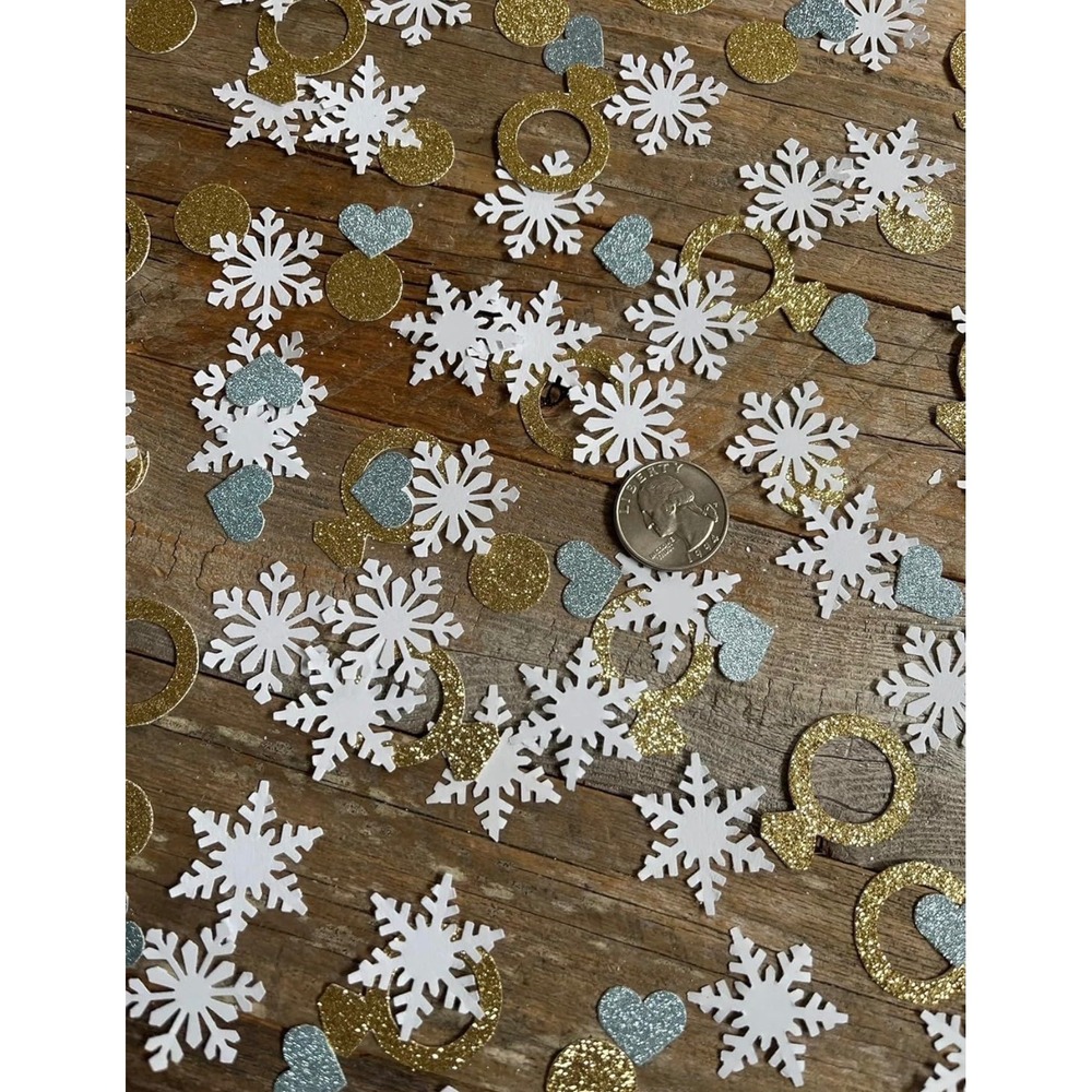 900pc Snow In Love Bridal Shower Confetti Winter Snowflake Diamond Ring Gold Blu
